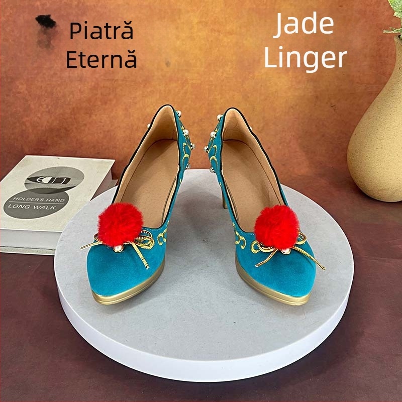 Pantofi cosplay pentru femei cu vârf ascuțit, partea superioară din fibră super, talpă PU, toc înalt 6-8 cm, potriviți pentru toate sezoanele