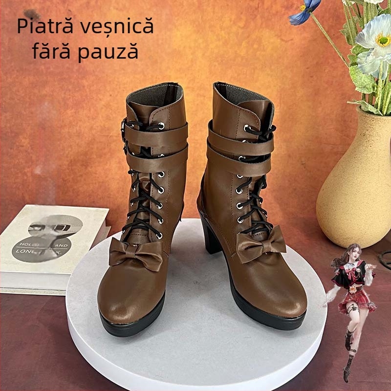 Ghete cosplay pentru femei – vârf rotund, Material superior: Super Fiber, Înălțime toc: 6–8 cm, Sezoane: vară, iarnă, primăvară, toamnă