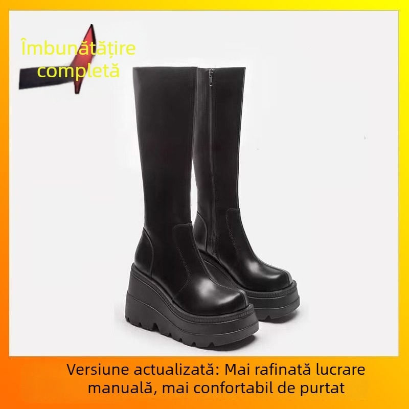 Ghete cu ciucuri, stil coreean, creștere înălțime 20 cm, gambă medie, toc înalt 6-8 cm, fermoar pe spate, PU suprafață