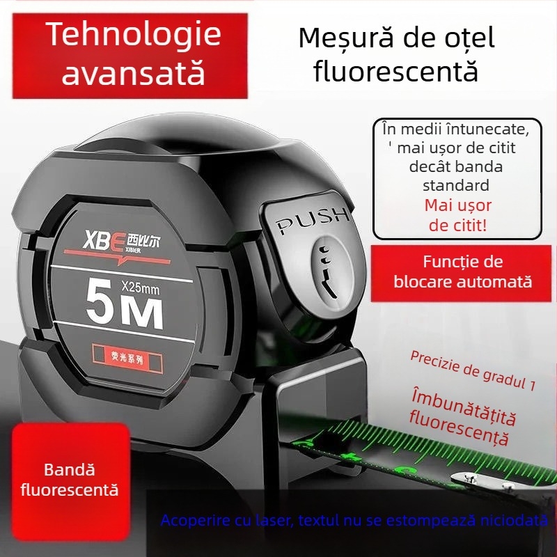 Ruletă de măsurat din oțel, cu iluminare în întuneric, model YGJC, gamă 1000, brand Zhiqiu