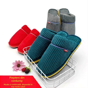 Papuci de casă din bumbac unisex, talpă de spumă antiderapantă, papuci cu degete, pentru cupluri