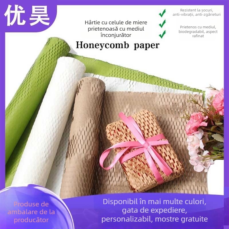 Hârtie pentru împachetarea buchetelor de nuntă, hârtie Kraft cu imprimare, textură fagure, brand yohpack, 80 g/m².