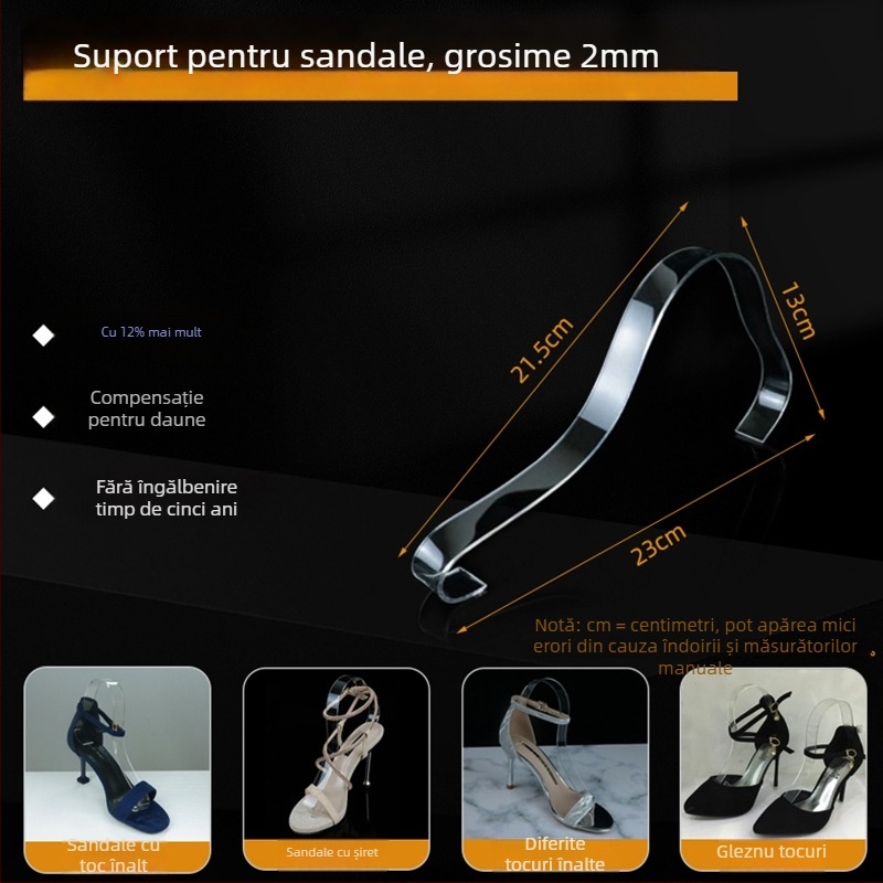 Raft de expunere pentru pantofi din piele cu toc mediu și înalt, din acril transparent, cu suporturi elastice interioare