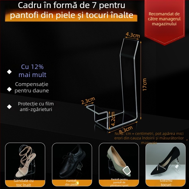 Raft de expunere pentru pantofi din piele cu toc mediu și înalt, din acril transparent, cu suporturi elastice interioare