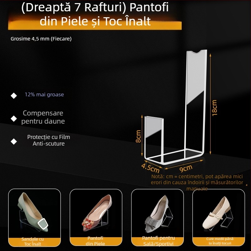 Raft de expunere pentru pantofi din piele cu toc mediu și înalt, din acril transparent, cu suporturi elastice interioare