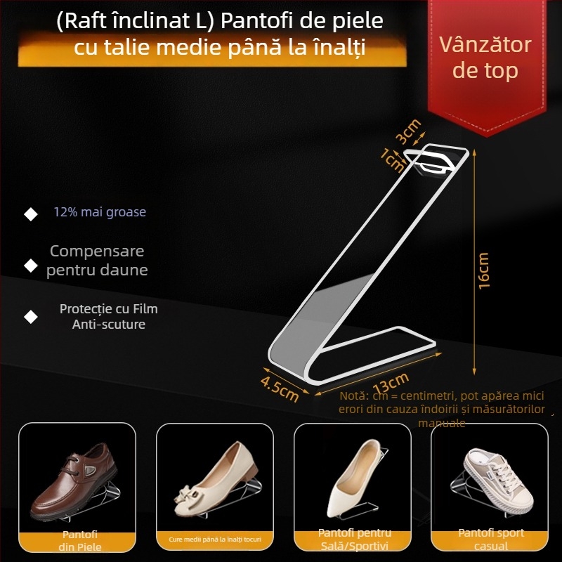 Raft de expunere pentru pantofi din piele cu toc mediu și înalt, din acril transparent, cu suporturi elastice interioare