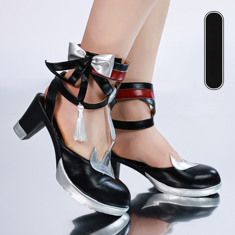 Pantofi cosplay Genshin Impact inspirați de Inkstone - vârf ascuțit, partea superioară din piele sintetică, toc în formă de pană peste 8 cm, talpă din cauciuc, pentru femei