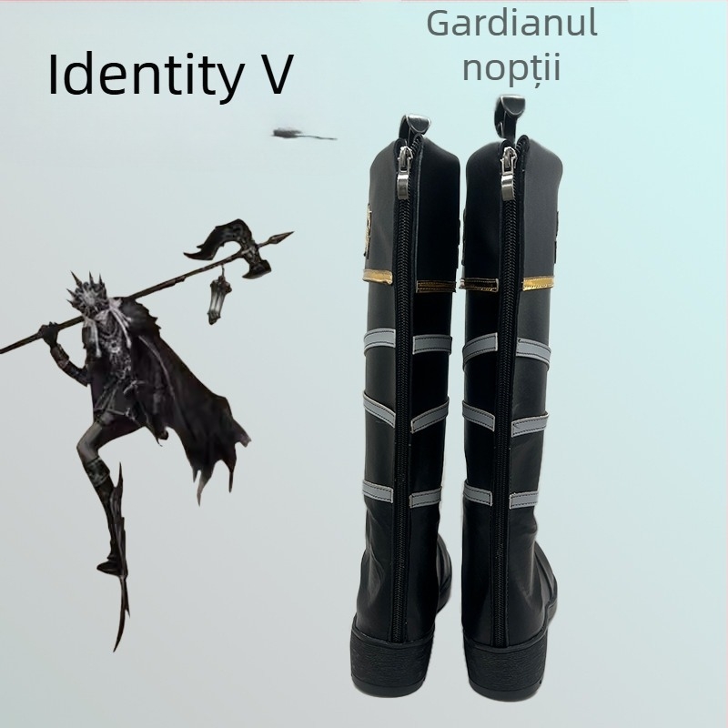 Botosei cosplay, vârf rotund, exterior din microfibră, talpă din cauciuc, înălțime înaltă, fermoar