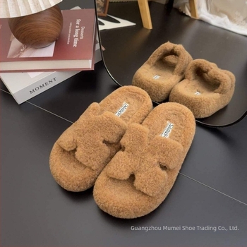 Papuci de pluș pentru femei, talpă din cauciuc groasă, antiderapante, pentru exterior, stil coreean, grosime talpă 0–3 cm