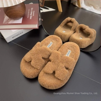 Papuci de pluș pentru femei, talpă din cauciuc groasă, antiderapante, pentru exterior, stil coreean, grosime talpă 0–3 cm