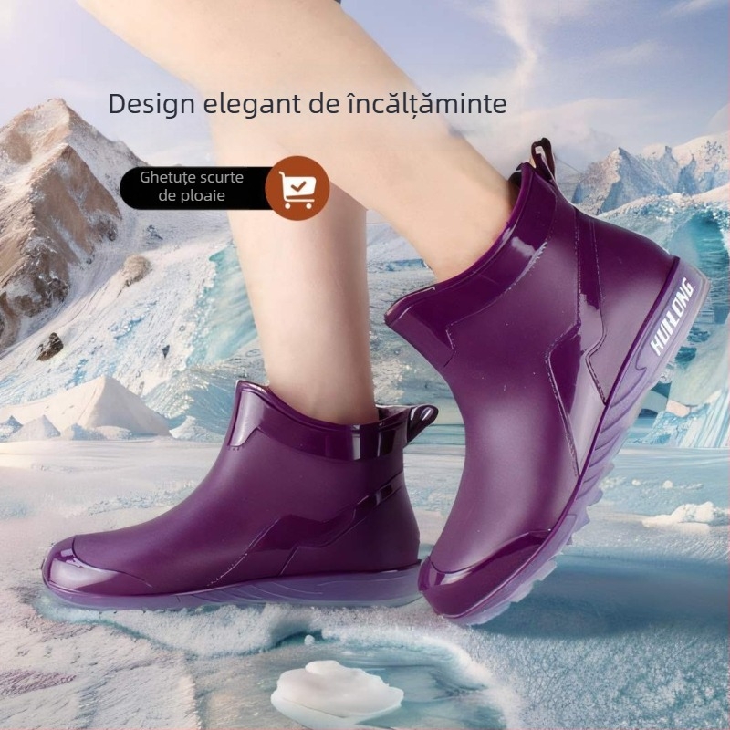 Pantofi de ploaie pentru femei, PVC partea superioară, ghete joase, toamnă–iarna