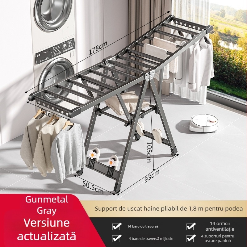 Uscător de haine autoportant, din aliaj de aluminiu, pliabil, design cu formă de aripă, stil modern minimalist