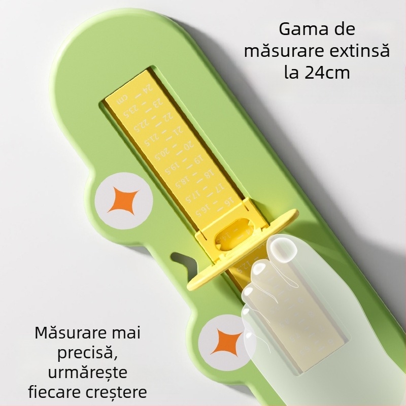 Măsurător pentru lungimea piciorului la copii – Instrument de acasă, precis, pentru vârste 0–10 ani (ABS plastic; ambalaj single; Shield Dad; Cartoon Paradise)