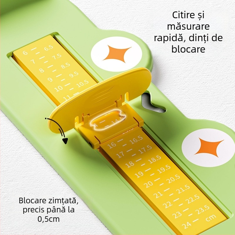 Măsurător pentru lungimea piciorului la copii – Instrument de acasă, precis, pentru vârste 0–10 ani (ABS plastic; ambalaj single; Shield Dad; Cartoon Paradise)
