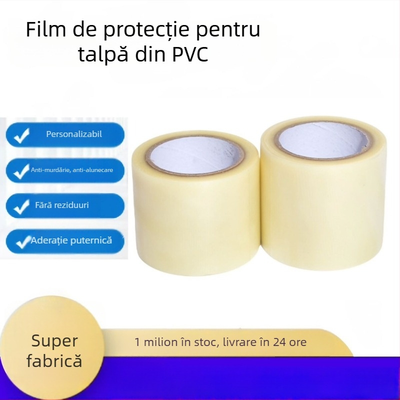 Film protector PVC pentru talpa pantofilor și suprafețe de difuzoare; grosime 0.1 mm; vâscozitate ridicată; transparență ridicată; adeziv pe bază de cauciuc; personalizare disponibilă
