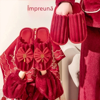 Papuci de nuntă, velur, vârf rotund, căptușeală din pluș artificial, talpă PVC, origine Taizhou, Zhejiang