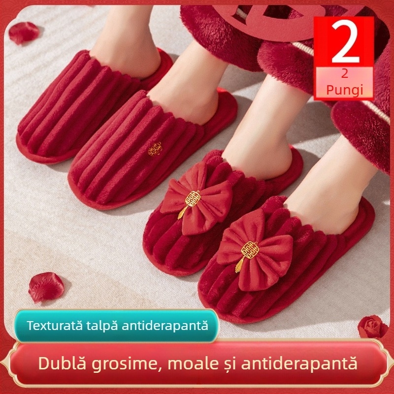 Papuci de nuntă, velur, vârf rotund, căptușeală din pluș artificial, talpă PVC, origine Taizhou, Zhejiang