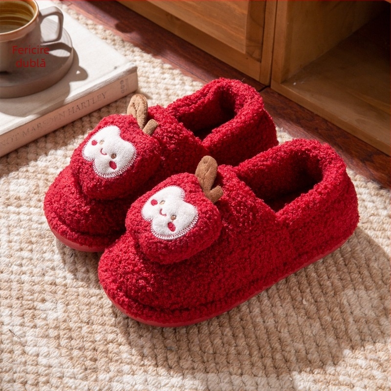 Papuci de nuntă pentru cuplu – partea superioară din velur, talpă PVC, toc inclus, încălțăminte de interior pentru iarnă