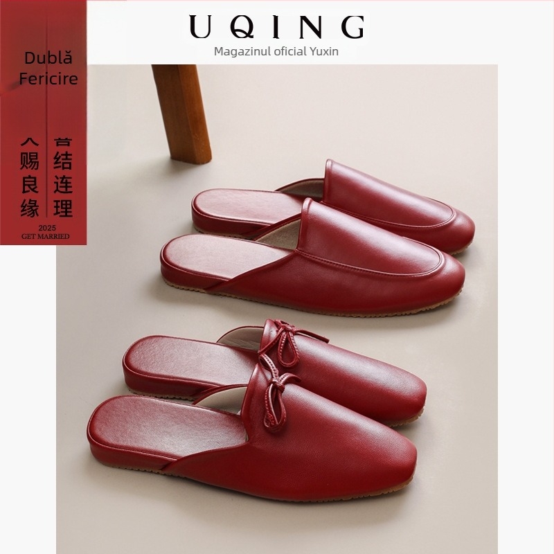 Papuci de interior pentru cuplu - unisex, partea superioară din țesătură, talpă din tendon de vițel, antiderapante, rezistente la uzură, confort la purtare