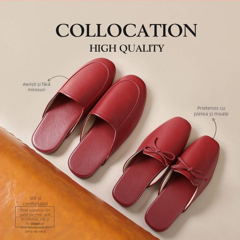 Papuci de interior pentru cuplu - unisex, partea superioară din țesătură, talpă din tendon de vițel, antiderapante, rezistente la uzură, confort la purtare