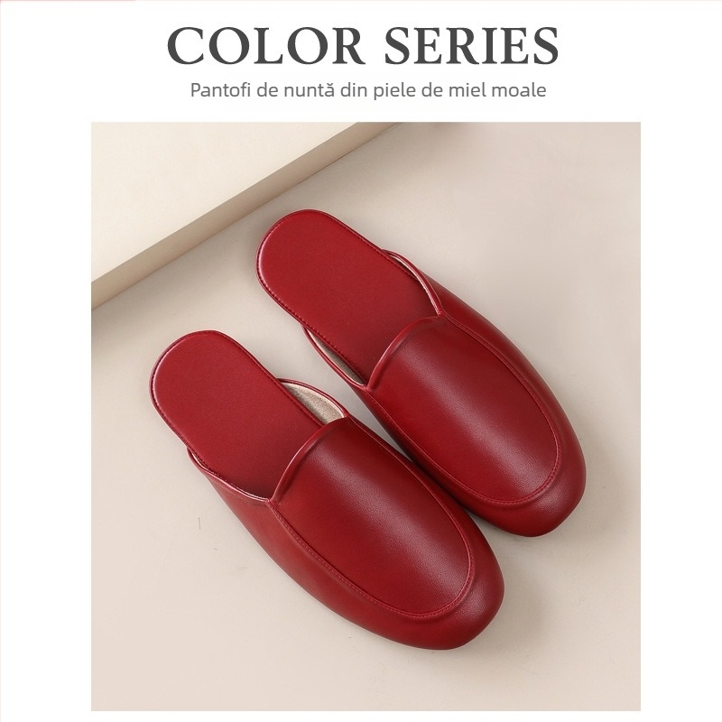 Papuci de interior pentru cuplu - unisex, partea superioară din țesătură, talpă din tendon de vițel, antiderapante, rezistente la uzură, confort la purtare