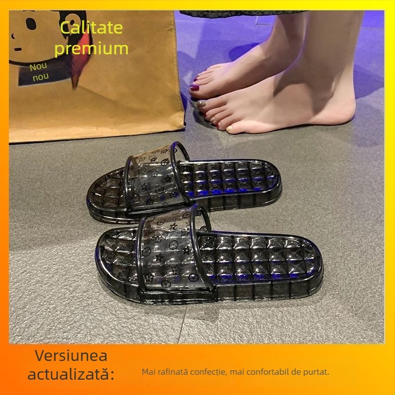 Sandale plate cu cristale pentru femei, partea superioară PU, talpă din cauciuc, anti-derapare, vara 2025