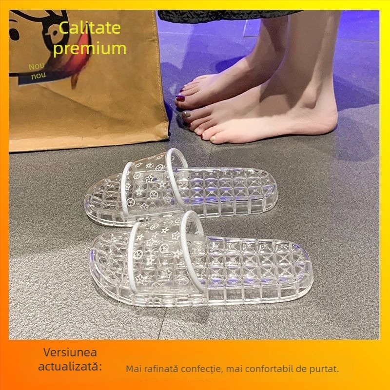 Sandale plate cu cristale pentru femei, partea superioară PU, talpă din cauciuc, anti-derapare, vara 2025