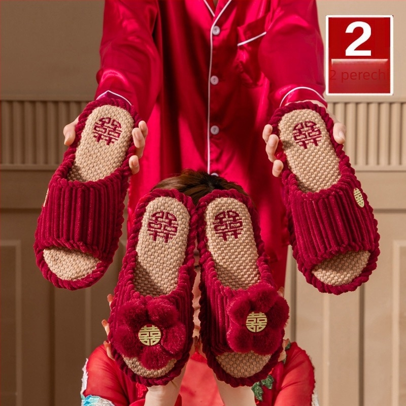 Papuci de nuntă unisex pentru cuplu, partea superioară din bumbac, talpă din PVC, respirante și antiderapante, pentru toate anotimpurile, talpă cu grosimea 1.5-3.5 cm