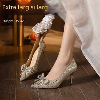 Pantofi de mireasă pentru femei, toc înalt pentru picioare late — vârf ascuțit, toc 6–8 cm, partea superioară Greet, căptușeală și branț din Super fiber, talpă Rubber