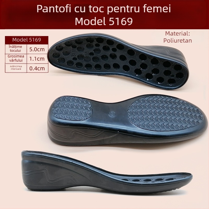 Talpă de înlocuire pentru pantofi din piele — poliuretan, îngroșată, rezistentă la uzură, compatibilă cu toc mediu