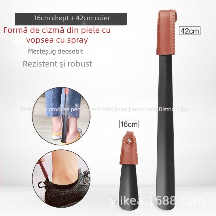 Shoehorn cu mâner curbat, finisaj spray, husă din piele, Junyiking