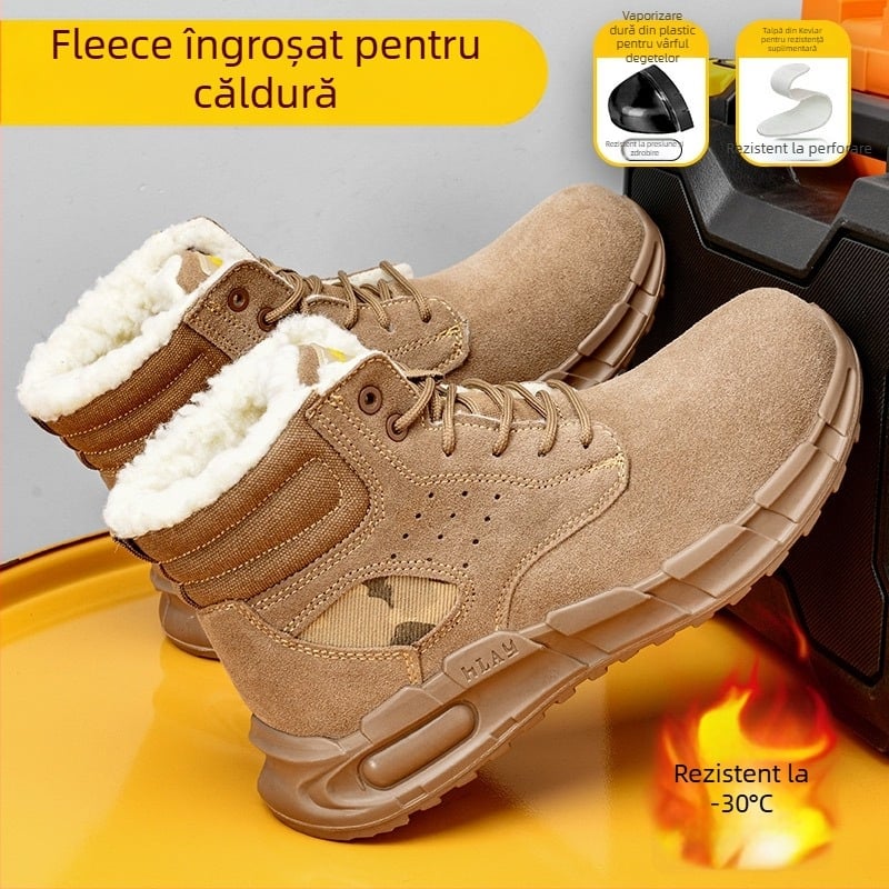 Încălțăminte de protecție pentru muncă, anti-șoc și anti-perforație, izolată, înaltă, din nubuk și talpă din cauciuc, vârf din plastic