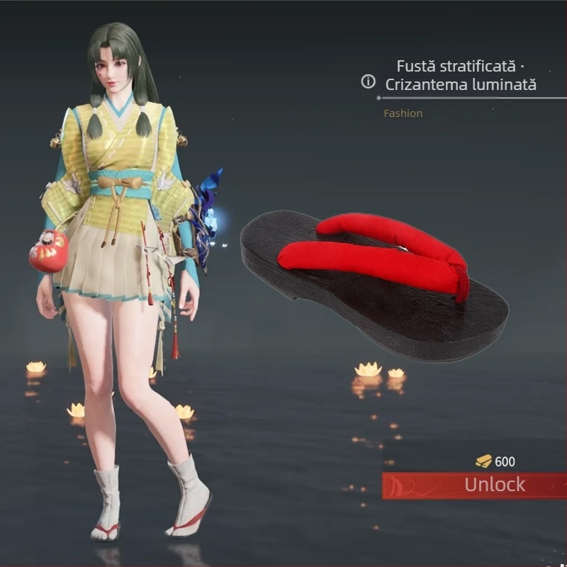 Flip-flops cu vârf rotund, partea superioară din bumbac, toc mic 1–3 cm, stil japonez