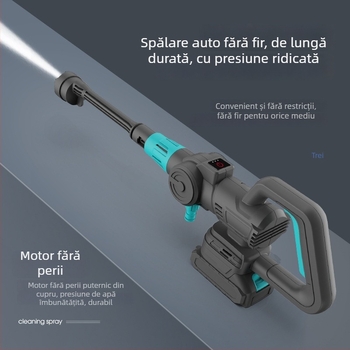 Dispozitiv portabil pentru spălat auto, pistol de înaltă presiune, alimentat cu baterie litiu, 21V, 315W, debit 4,2 kg/min, greutate 0,96 kg