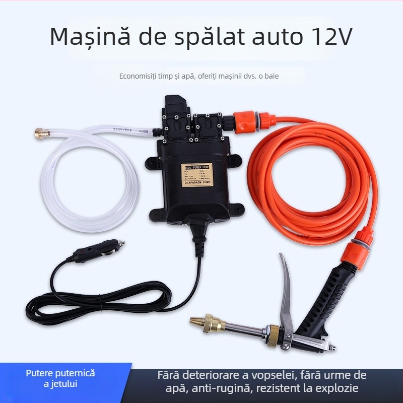 Pompa de spălat 12V pentru mașini, alimentare din vehicul, pistol de înaltă presiune, aparat portabil de spălat autoturisme pentru uz casnic (Tensiune: 12V; Sursă de alimentare: Vehicul; Greutate: 2,1 kg; Domeniu de folosire: Spălarea mașinilor și a podele