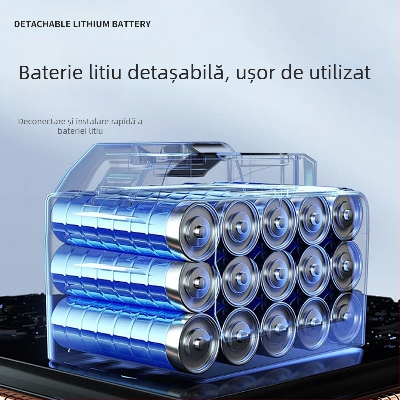 Pistol portabil de spălat auto, baterie litiu, 12V/24V, presiune înaltă, auto-aspirație fără fir, rază jet 5–8 m, furtun de apă 20 m