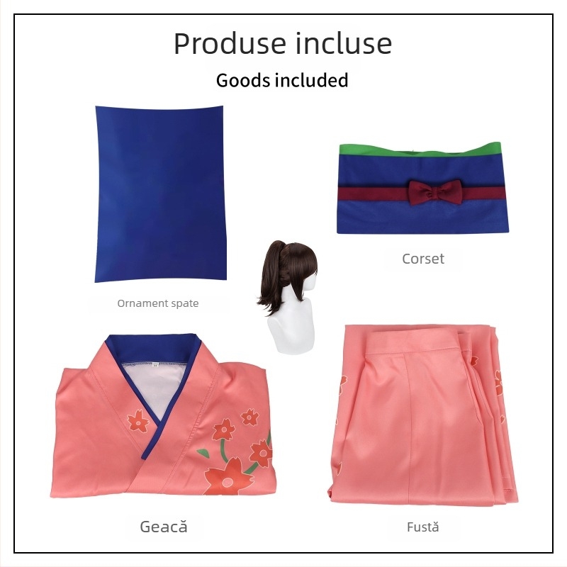 Kimono cosplay set complet pentru femei, Hengda, țesătură poliester, conținut poliester 50-70%, iarnă 2024, stil delicat, proaspăt și dulce
