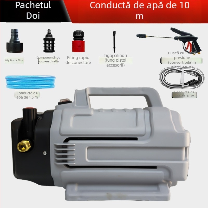 Mașină de spălat auto T01 cu motor din cupru – spălare cu presiune înaltă pentru uz casnic, 100 bar, 220V, 1800W (3200W vârf), debit maxim 12 L/min