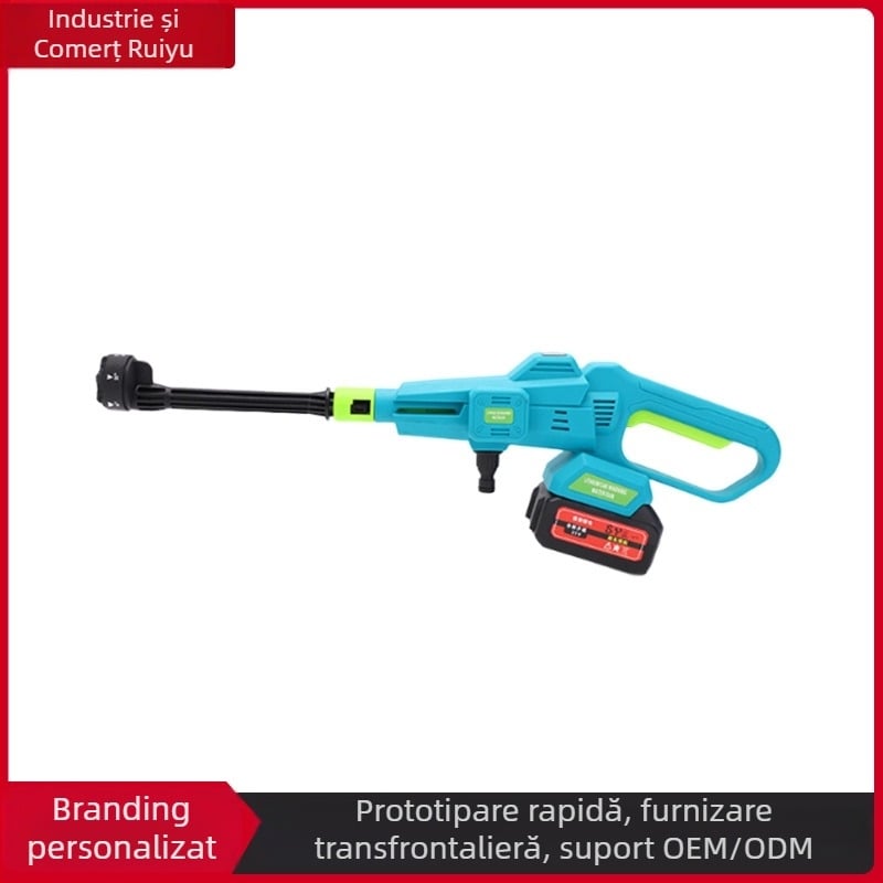 Spălător auto portabil, fără fir, cu baterie litiu; corp din plastic; lungime conductă ieșire 5; lungime perie 10; potrivit pentru spălarea mașinilor acasă, udarea grădinii și pulverizarea pesticidelor.