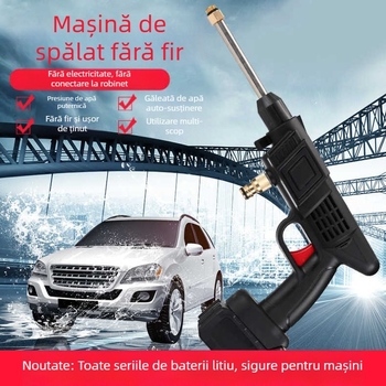 Pistol de spălat auto wireless cu baterie litiu, pistol de apă portabil, capacitate 5L, 21V, 300W, debit 1,6 L/min