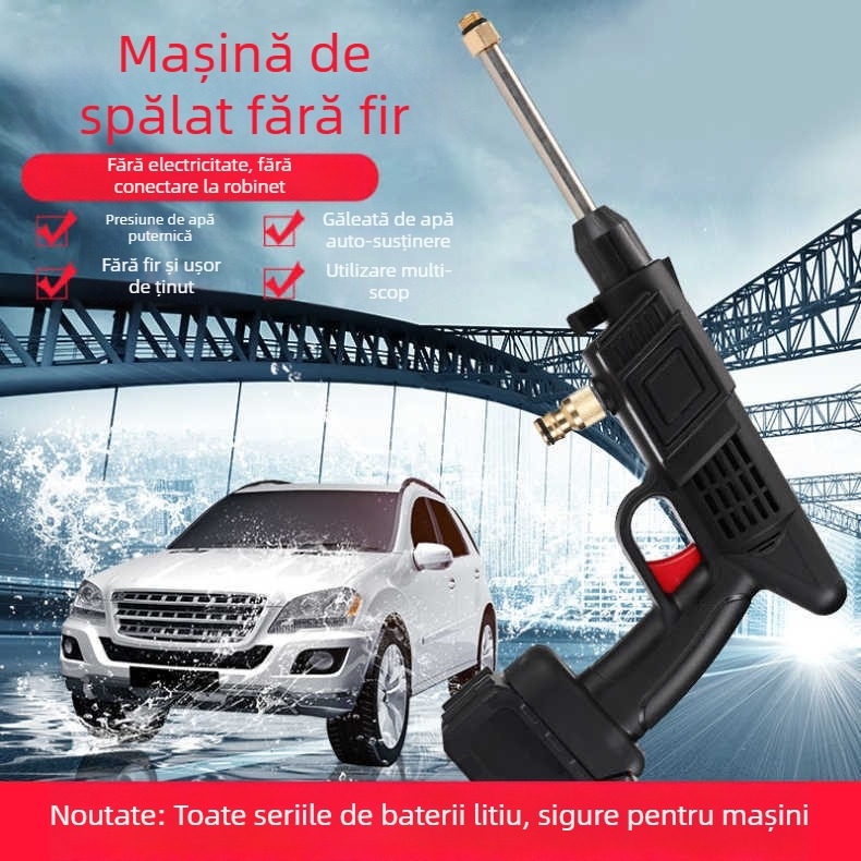 Pistol de spălat auto wireless cu baterie litiu, pistol de apă portabil, capacitate 5L, 21V, 300W, debit 1,6 L/min