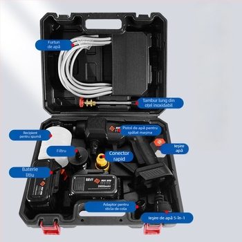 Sten ST-6 Spălător auto fără fir, pompă înaltă presiune portabilă cu baterie Li‑Ion; 21V, 240W, presiune maximă 3 MPa, debit 3 L/min, greutate 1,9 kg