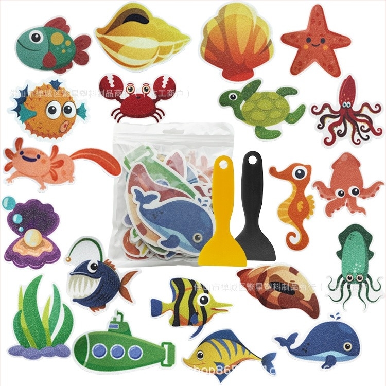 Adezivi antiderapanti pentru baie cu design desen animat — bază PEVA, adeziv sensibil la presiune, vâscozitate 70 N/m, serie: desene animate antiderapante pentru baie