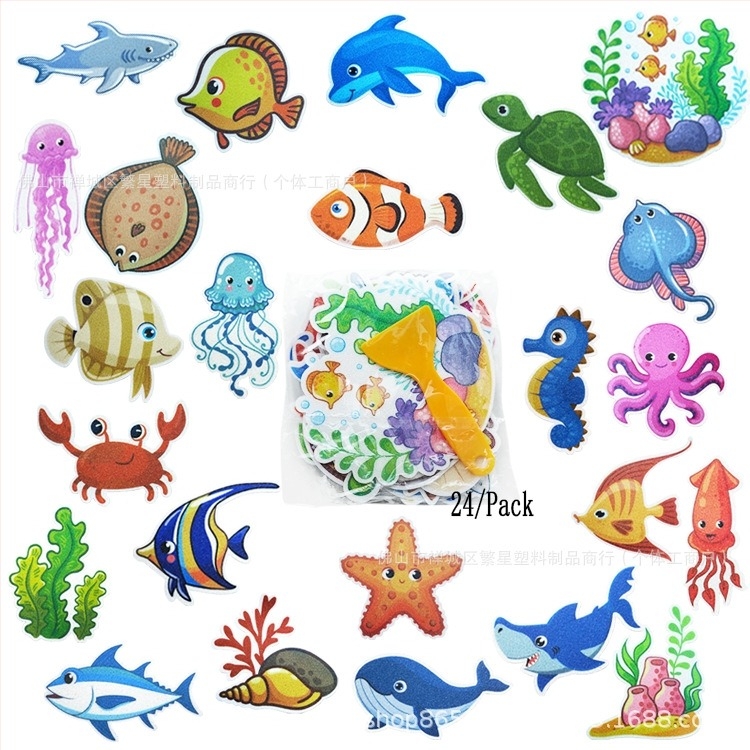 Adezivi antiderapanti pentru baie cu design desen animat — bază PEVA, adeziv sensibil la presiune, vâscozitate 70 N/m, serie: desene animate antiderapante pentru baie