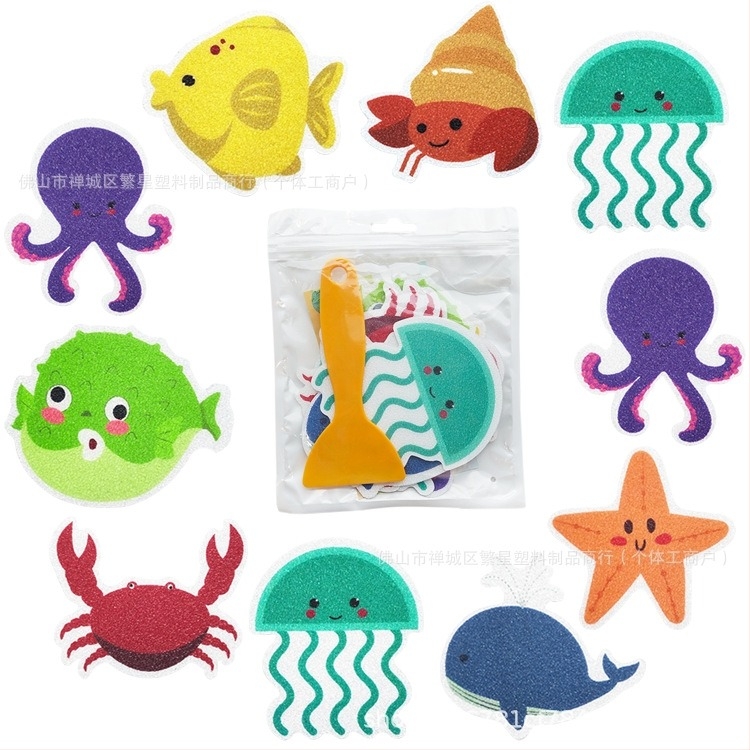 Adezivi antiderapanti pentru baie cu design desen animat — bază PEVA, adeziv sensibil la presiune, vâscozitate 70 N/m, serie: desene animate antiderapante pentru baie