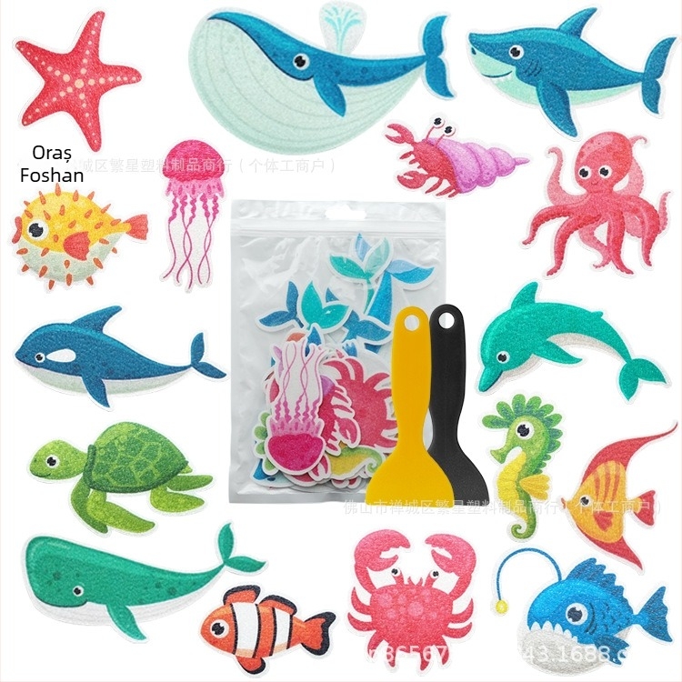 Adezivi antiderapanti pentru baie cu design desen animat — bază PEVA, adeziv sensibil la presiune, vâscozitate 70 N/m, serie: desene animate antiderapante pentru baie