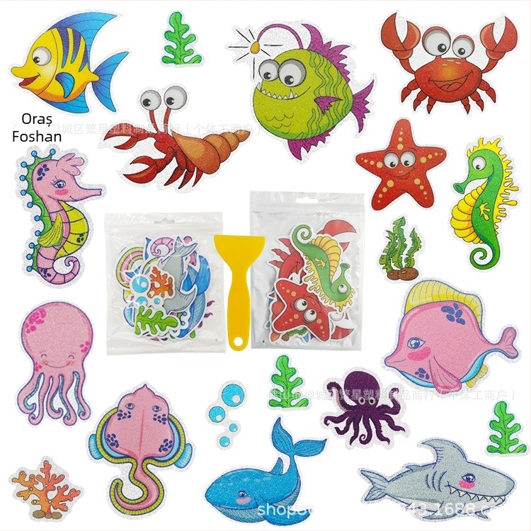 Adezivi antiderapanti pentru baie cu design desen animat — bază PEVA, adeziv sensibil la presiune, vâscozitate 70 N/m, serie: desene animate antiderapante pentru baie