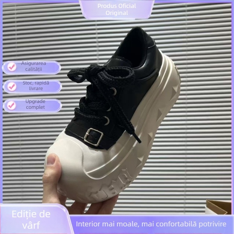 Loafers cu creștere de 8 cm, talpă groasă pe platformă, partea superioară din PU, vârf drept, închidere Velcro