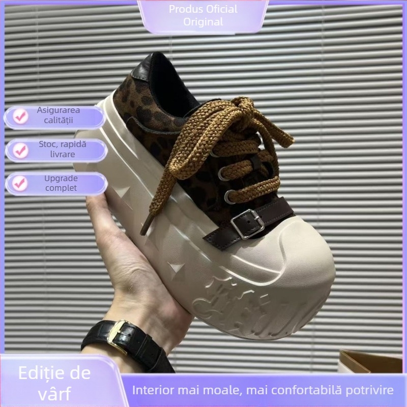 Loafers cu creștere de 8 cm, talpă groasă pe platformă, partea superioară din PU, vârf drept, închidere Velcro