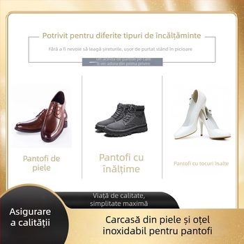 Xiebazi-7444 Shoehorn metalic cu husă din piele, Mini portabil, Design cu cataramă de agățare, Stil retro literar